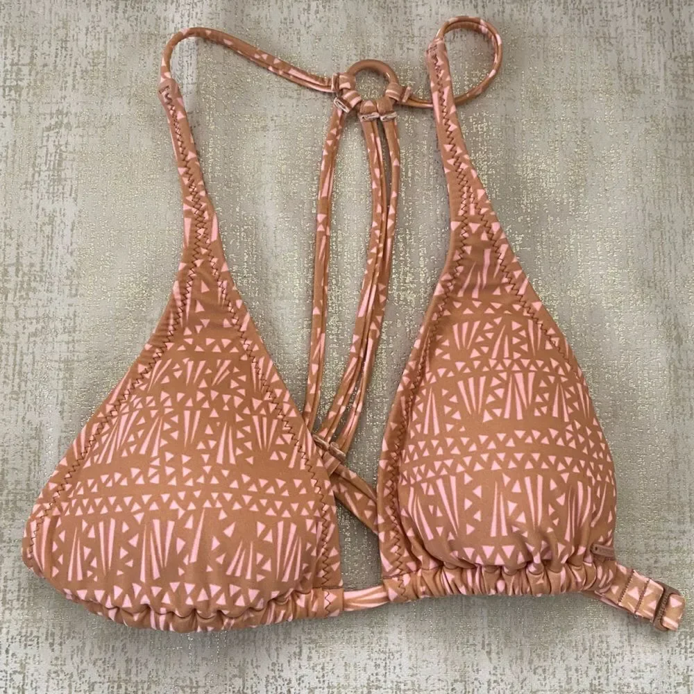 Volcom Tribe Tan/Pink Hunter Triangle Bikini Top Size Small NWOT - Picture 2 of 6